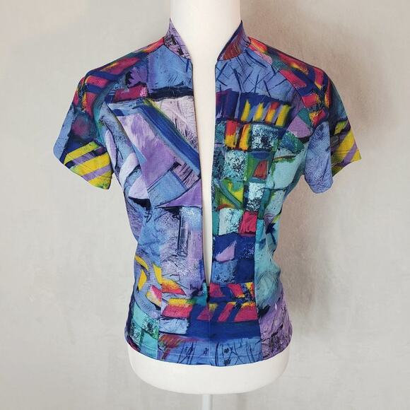 Trashy Cat Cycling Top Women M Made in Italy Graphic Print Zip Up W Pocket EUC - Picture 7 of 10